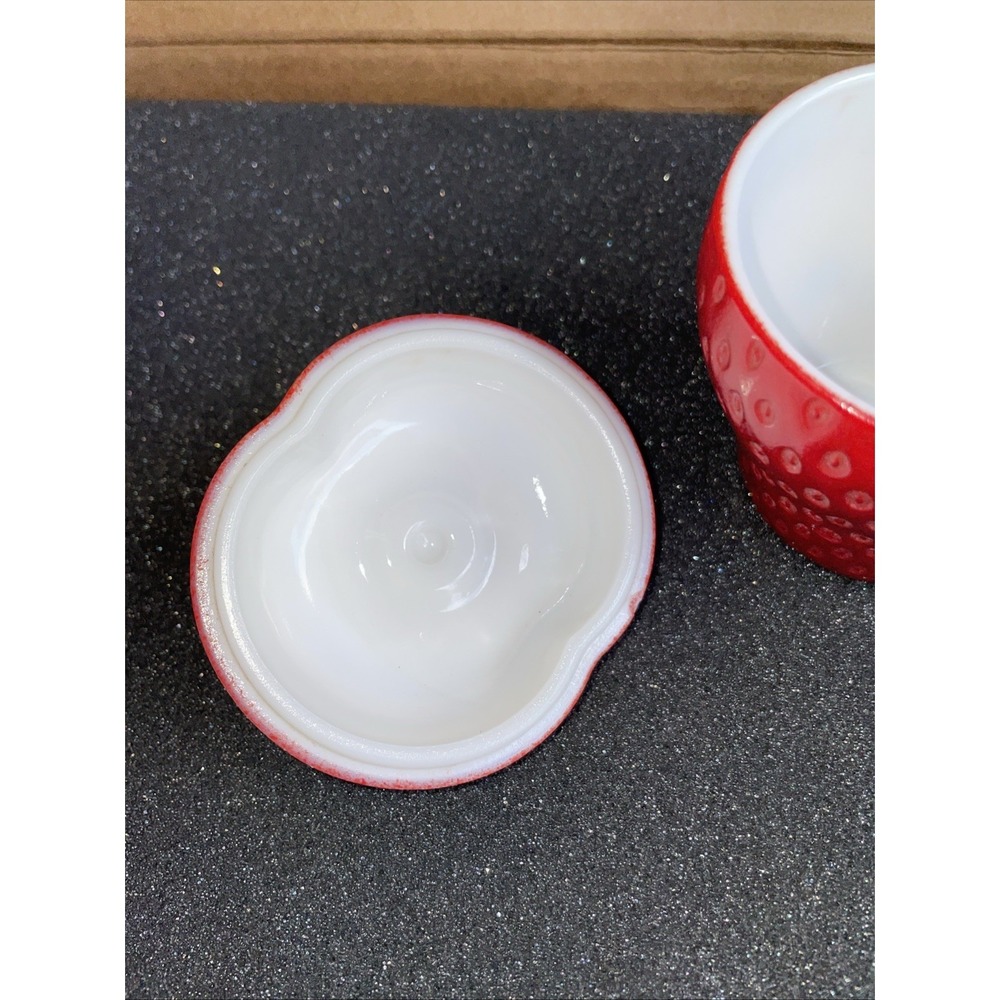 Vintage Hazel Atlas Strawberry Shaped Painted Milk Glass 1950's Granny Core - Picture 3 of 9